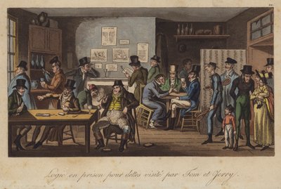 Logika w więzieniu dla dłużników, odwiedzana przez Toma i Jerry autorstwa Isaac Robert Cruikshank