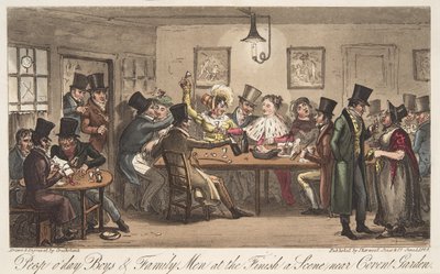 Peep Odays and Famiiy Men at the Finish, z The English Spy, wyd. 1824 (grawerowanie ręcznie kolorowane) autorstwa Isaac Robert Cruikshank
