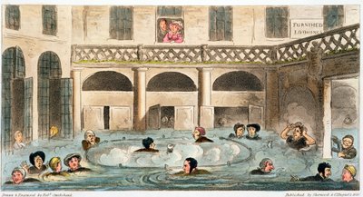 „Publiczna kąpiel w kąpieli lub duszenie żywcem”, 1825 r. autorstwa Isaac Robert Cruikshank