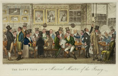The Daffy Club, czyli Musical Muster of the Fancy, wydany w 1824 roku (litografia kolorowa) autorstwa Isaac Robert Cruikshank