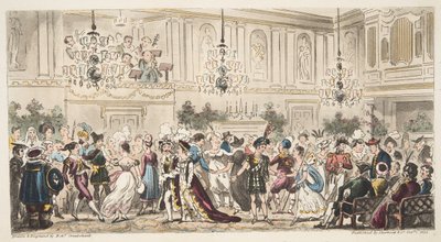 The Fancy Ball at the Upper Rooms, Bath, z The English Spy, wyd. Londyn, 1824 autorstwa Isaac Robert Cruikshank