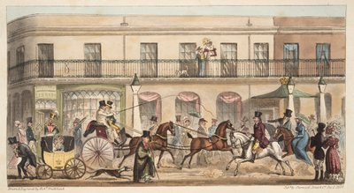 The High Street, Cheltenham, z The English Spy, wyd. 1824 (grawerowanie ręcznie kolorowane) autorstwa Isaac Robert Cruikshank