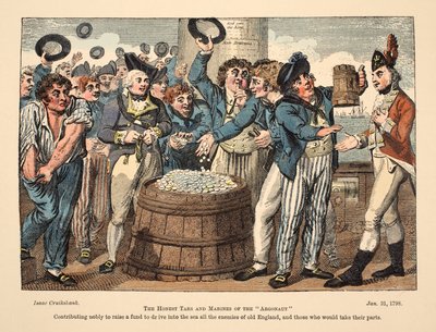 The Honest Tars and Marines of The Argonaut, wyd. 1798 (ręcznie kolorowane grawerowanie) autorstwa Isaac Robert Cruikshank