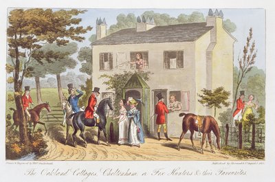 Oakland Cottages, Cheltenham lub Fox Hunters i ich ulubieńcy, z książki „Angielski szpieg” Charlesa Westmacotta, opublikowanej w 1825 r. autorstwa Isaac Robert Cruikshank
