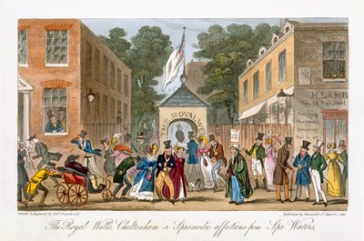 The Royal Wells, Cheltenham lub Spasmodic Feels from Spa Waters, z „The English Spy” Charlesa Molloya Westmacotta (1788-1868) opublikowanego w Londynie, 1825 autorstwa Isaac Robert Cruikshank