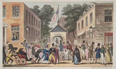 The Royal Wells, Cheltenham lub Spasmodic z Spa Waters, z The English Spy, wyd. 1824 (grawerowanie ręcznie kolorowane) autorstwa Isaac Robert Cruikshank