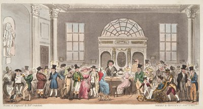 Znani goście w Pump Room, Bath, popijający z King Bladudem, z The English Spy, pub. 1824 (grawerowanie ręcznie kolorowane) autorstwa Isaac Robert Cruikshank