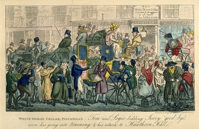Piwnica pod białym koniem, Piccadilly Od: 36 scen z prawdziwego życia, 1821 autorstwa Isaac Robert Cruikshank