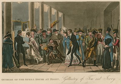 Na zewnątrz Opery; Waleczność Toma i Jerryego autorstwa Isaac, Robert and George Cruikshank