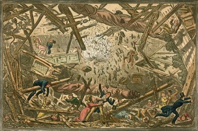 Upadek New Brunswick Theatre, 28 lutego 1828 r. autorstwa Isaac, Robert and George Cruikshank