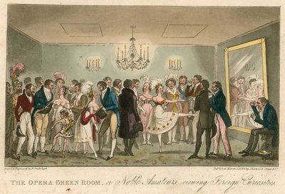 Operowy green room, czyli Szlachetni amatorzy oglądający zagraniczne osobliwości autorstwa Isaac, Robert and George Cruikshank