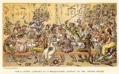 Tom i Jerry narzekają na bal maskowy w Operze autorstwa Isaac, Robert and George Cruikshank