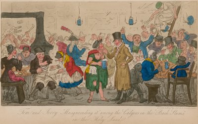 Tom i Jerry w przebraniu wśród twardzielów w „tylnych slumsach” w Ziemi Świętej autorstwa Isaac, Robert and George Cruikshank