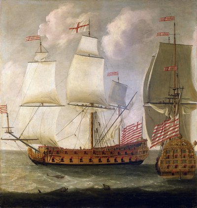 Podwójny opis uzbrojonego statku "Indiaman" z czasów króla Anglii Wilhelma III (William III) (1650-1702), należącego do Kompanii Wschodnioindyjskiej autorstwa Isaac Sailmaker