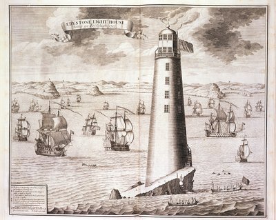 Latarnia Eddystone, rytowana przez Hendricka Hulsbergha, 1713 (patrz także 40669) autorstwa Isaac Sailmaker