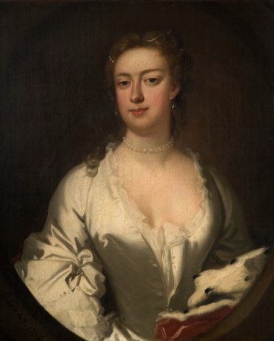 Portret damy w bieli i gronostaje, 1738. autorstwa Isaac Whood