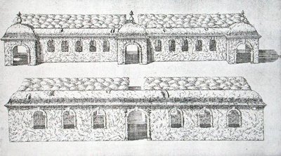 Topiary arkadowe chodniki z „Ogrodów Wilton”, ok. 1645 (rycina) autorstwa Isaac de Caus