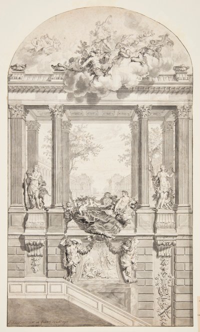 Projekt klatki schodowej, zamek Voorst, Haga, Holandia autorstwa Isaac de Moucheron