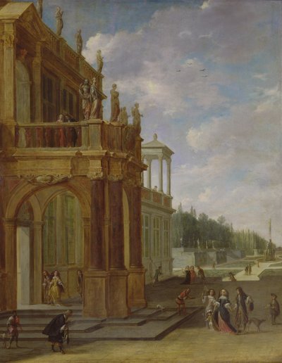 Ludzie na tarasie pałacu autorstwa Isaac van Nickele