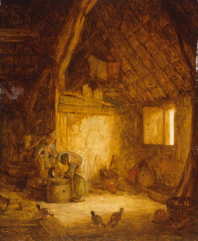 Chłopi w stodole (olej na drewnie) autorstwa Isaack Jansz van (attr. to) Ostade