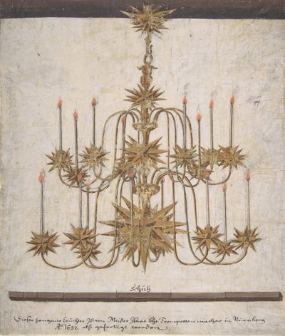 Projekt żyrandola z szesnastoma świecami, 1632. autorstwa Isaak Ehe