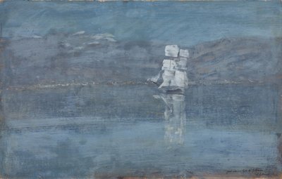 Krajobraz z żaglówką, koniec lat 90. XIX wieku autorstwa Isaak Ilyich Levitan