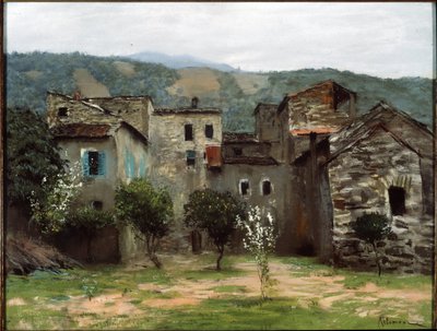 W pobliżu Bordighera, w północnych Włoszech. (W pobliżu Bordighera. W północnych Włoszech). Opis zespołu budynków w Ligurii. Praca Izaaka (Izaaka) Iljicza Lewitana (1860-1900), pastel na papierze autorstwa Isaak Ilyich Levitan