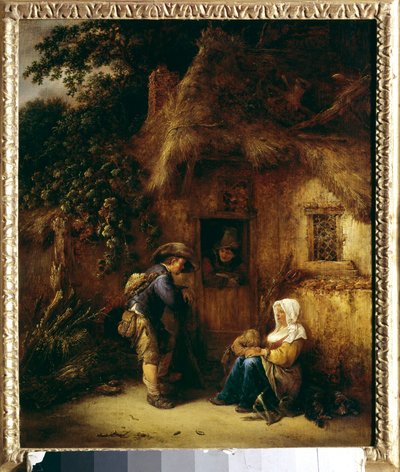 Rozmowa przed chłopskim domem. Obraz Izaaka Van Ostade (1621-1649) autorstwa Isack van Ostade