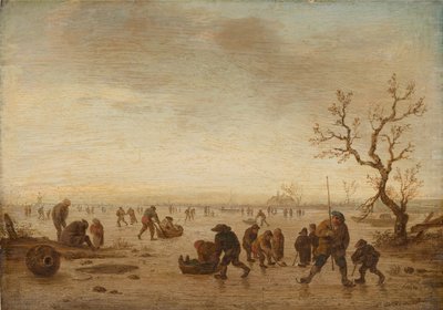 Łyżwiarze na lodzie, ok. 1642-45 (olej na drewnie dębowym) autorstwa Isack van Ostade