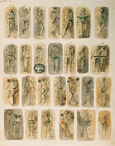 Groby znalezione na cmentarzysku w Hallstatt, z kolekcji ... (akwarela) autorstwa Isidor Engel