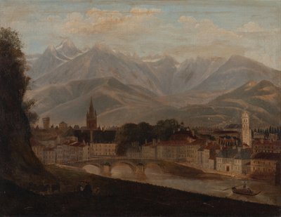 Widok na Grenoble, w tle pasmo górskie Belledonne 1831 (olej na płótnie) autorstwa Isidore Dagnan