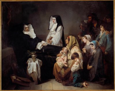 Śmierć siostry miłosiernej Ubogie rodziny gromadzą się przy ciele zakonnicy. Obraz Isidore Alexandre Augustin Pils (1813-1875) 1850 Nd. 2,43x3,08 m Paryż, musee d