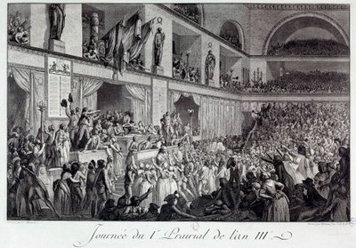 Rewolucja Francuska: Dzień Ludowego Powstania Przeciw Głodom na I Prairiale Roku III (20.05.1795): ludność najechała na Konwencję i zmasakrowała zastępcę Jeana Bertranda Ferauda (1759-1795), który był odpowiedzialny za dostawy z Paryża, który opp autorstwa Isidore Stanislas Helman