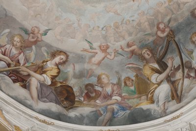 Anioły, muzykujące anioły i putta, fragment Raju z wiecznym Ojcem, ok. 1623-34 (detal 3496185) autorstwa Isidoro Bianchi