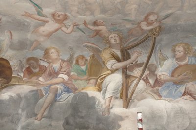 Anioły, muzykujące anioły i putta, fragment Raju z wiecznym Ojcem, ok. 1623-34 (detal 3496185) autorstwa Isidoro Bianchi