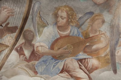 Anioły, muzykujące anioły i putta, fragment Raju z wiecznym Ojcem, ok. 1623-34 (detal 3496185) autorstwa Isidoro Bianchi