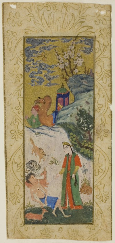 Layla Wizyta Majnun na pustyni, strona z kopii Khamsa z Nizami autorstwa Islamic School