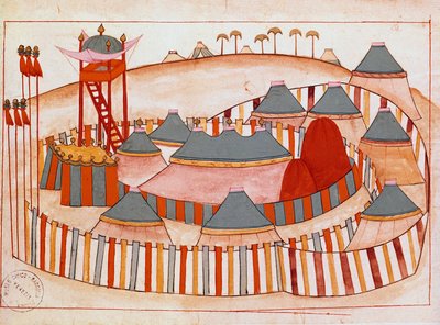 Obóz wojskowy Turków gwasz na papierze Szkoły Islamskiej (Ms 1671) XVI-wieczne Muzeum Wenecji Correr autorstwa Islamic School
