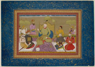 Yusuf Adil Shah intronizowany z kolejnymi czterema monarchami Bijapuru, ok. 1750 (welum) autorstwa Islamic School