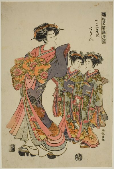 Chozan of the Chojiya, z serii „Modele dla mody: nowe wzory świeże jak młode liście (Hinagata wakana hatsu moyo)” autorstwa Isoda Koryusai