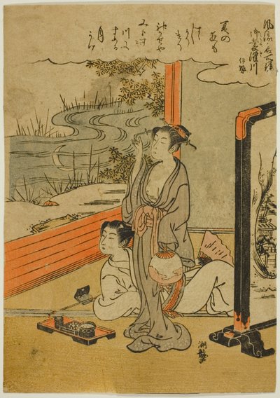 Rzeka Mimosuso w prowincji Ise (Mimosusogawa, Ise), z serii „Modne lustra słynnych miejsc (Furyu meisho kagami)” autorstwa Isoda Koryusai
