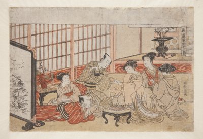 Nr 1, Impreza w Yoshiwara (kolorowy drzeworyt) autorstwa Isoda Koryusai