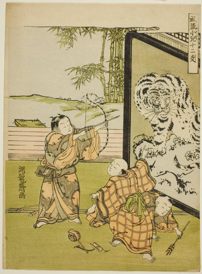 Tygrys z serii „Modne dzieci z dwunastoma znakami zodiaku (Furyu kodomo juni shi)” autorstwa Isoda Koryusai