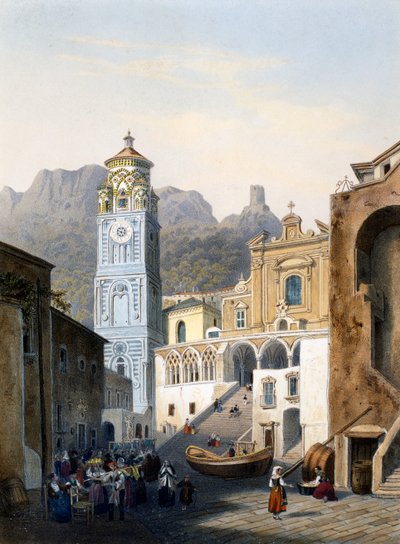 Katedra w Amalfi ze starą fasadą (kolor lito) autorstwa Isodore Laurent Deroy