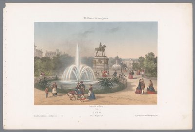 Zicht op de Place Napoleon te Lyon Lyon. Umieść Napoleona (tytuł na obiekcie) Hedendaags Frankrijk (tytuł serii) Francja dzisiaj (tytuł serii na obiekcie) autorstwa Isodore Laurent Deroy
