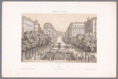 Zicht op de Place en de Rue Impériale te Lyon Lyon. Imperial Square and Street (tytuł na obiekcie) Hedendaags Frankrijk (tytuł serii) Francja dzisiaj (tytuł serii na obiekcie) autorstwa Isodore Laurent Deroy