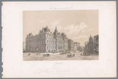 Widok na Palais de la Bourse w Lyonie Lyon. Palais du Commerce Współczesna Francja (tytuł serii) La France de nos jours (tytuł serii) autorstwa Isodore Laurent Deroy