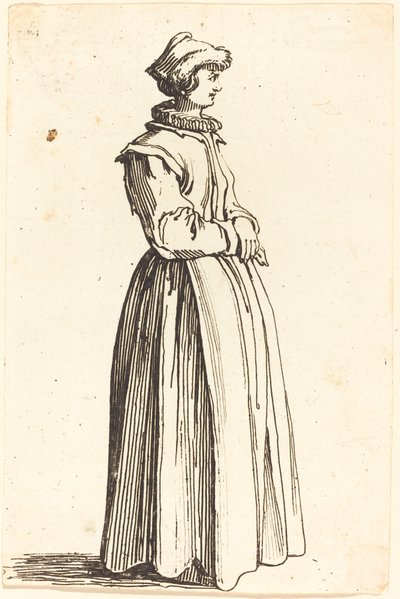 Młoda kobieta, z profilu, zwrócona w prawo autorstwa Israel Henriet after Jacques Callot
