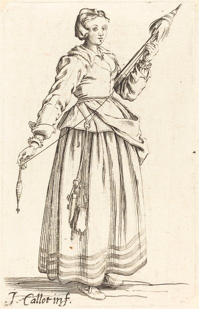Młoda kobieta z kądzielą, zwrócona w prawo autorstwa Israel Henriet after Jacques Callot