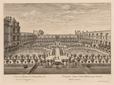 Widok na Château de Fontainebleau z Oranżerii autorstwa Israël Silvestre